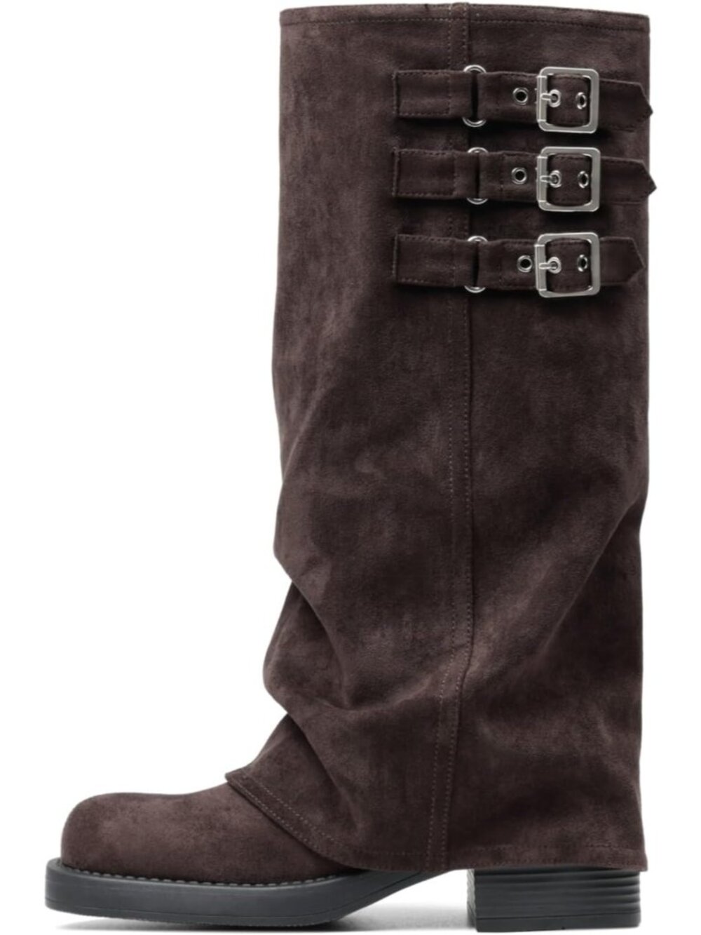 Women's Chocolate Brown Knee High Boots Square Toe Slouchy Fold Over Tall Boots